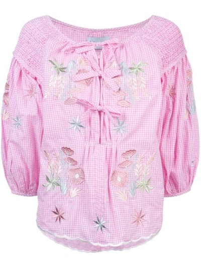 Shop Innika Choo Gingham Embroidered Floral Blouse - Pink