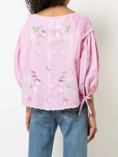 Shop Innika Choo Gingham Embroidered Floral Blouse - Pink