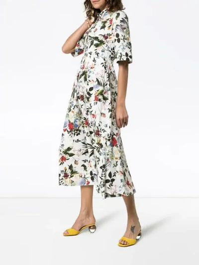 Shop Erdem Kaiya Floral Print Shirt Dress In White