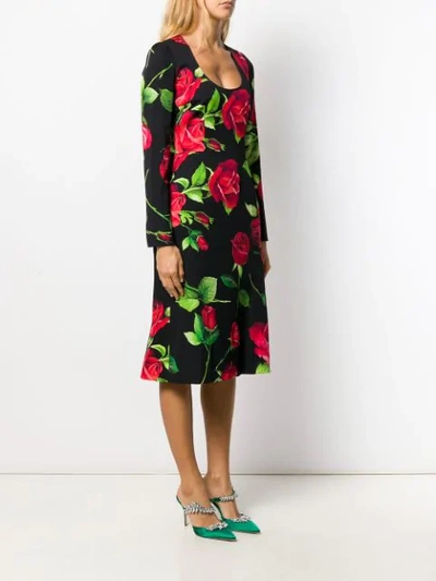 Shop Dolce & Gabbana Rose Print Sheat Dress In Black