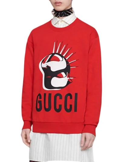 Shop Gucci Oversized Manifesto Sweatshirt In Red