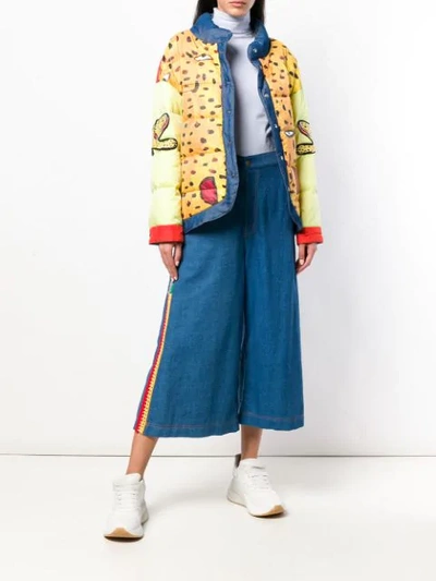 Shop Tsumori Chisato Reversible Printed Denim Puffer Jacket In Yellow