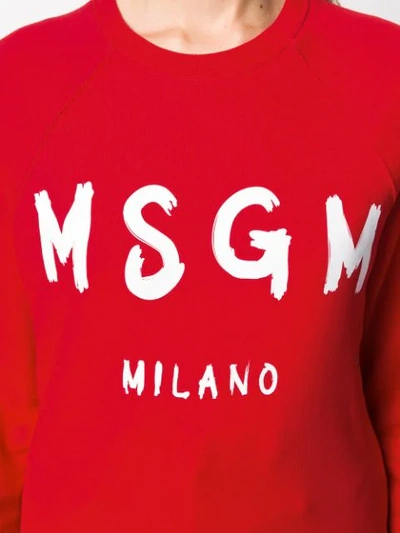 Shop Msgm Logo Ribbed Crew Neck Sweater In Red