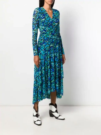 Shop Ganni Floral Print Wrap Dress In Blue