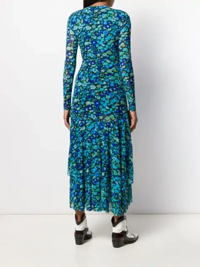 Shop Ganni Floral Print Wrap Dress In Blue