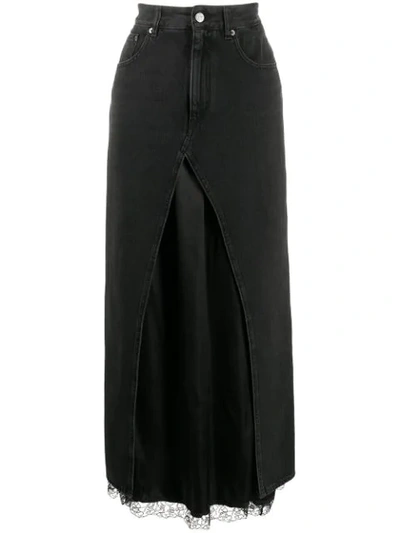 Shop Mm6 Maison Margiela Denim Layered Long Skirt In Black