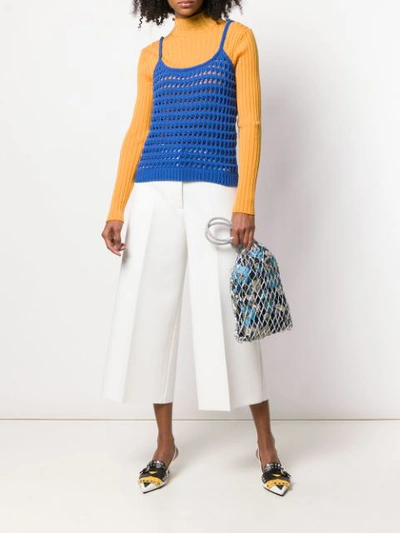 Shop Prada Open Knit Top In Blue