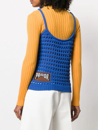 Shop Prada Open Knit Top In Blue