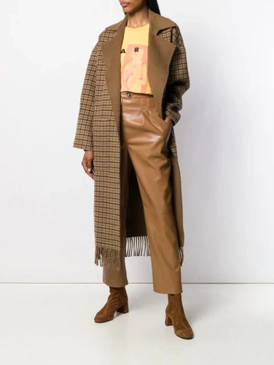 Shop Nanushka Alamo Check Fringe Robe Coat In Brown