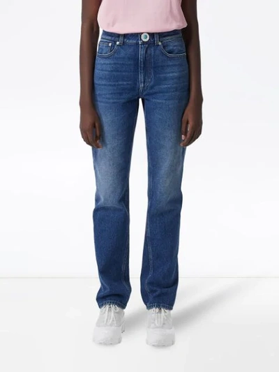 Shop Burberry Mid-rise Logo Patch Jeans In Blue