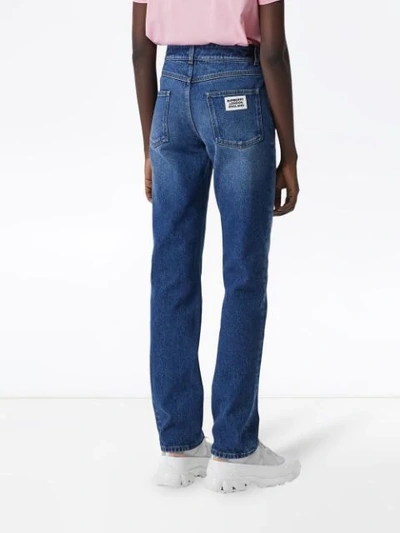 Shop Burberry Mid-rise Logo Patch Jeans In Blue