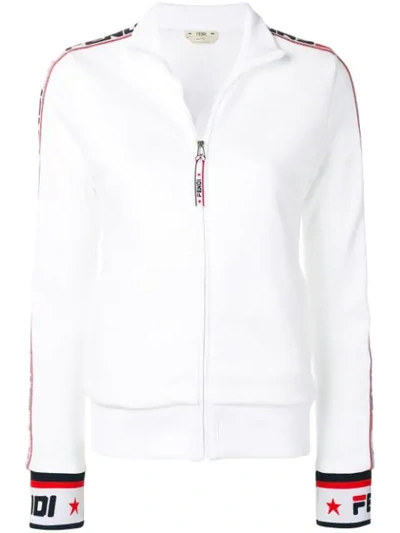 Shop Fendi Zipped Logo Sweatshirt In White