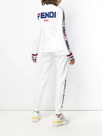 Shop Fendi Zipped Logo Sweatshirt In White