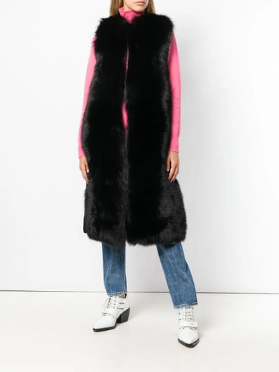 Shop Blancha Belted Long Fur Gilet - Black
