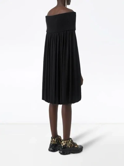 Shop Burberry Off-the-shoulder Wool And Crepe Dress In Black