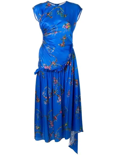 Shop Preen By Thornton Bregazzi Floral Print Pleated Dress In Blue