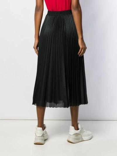 Shop Red Valentino Perforated Ruffle Trim Pleated Skirt In 0ni Nero/bianco