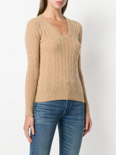 Shop Polo Ralph Lauren Logo Cable-knit Sweater - Neutrals