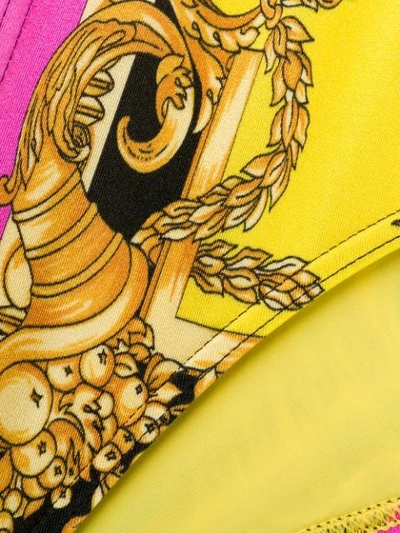 Shop Versace Barocco Printed Bikini Bottoms In Yellow ,pink