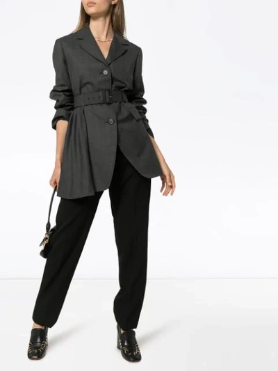 Shop Prada Belted Blazer Jacket In Grey