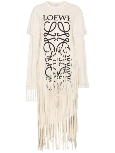 Shop Loewe Fringe T Shirt Dress In Neutrals