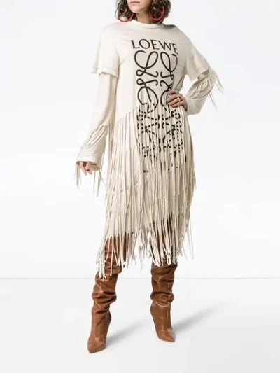 Shop Loewe Fringe T Shirt Dress In Neutrals