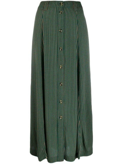 Shop Ganni High Waisted Check Skirt In Green