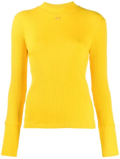 Shop Courrèges Gerippter Pullover In Yellow