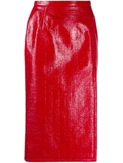 Shop N°21 Coated Straight Midi Skirt In Red