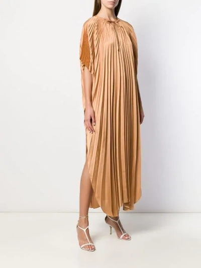 Shop Stella Mccartney Cape-sleeve Pleated Dress In Brown