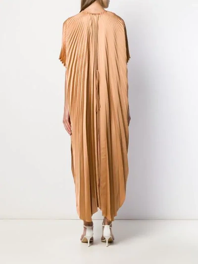 Shop Stella Mccartney Cape-sleeve Pleated Dress In Brown