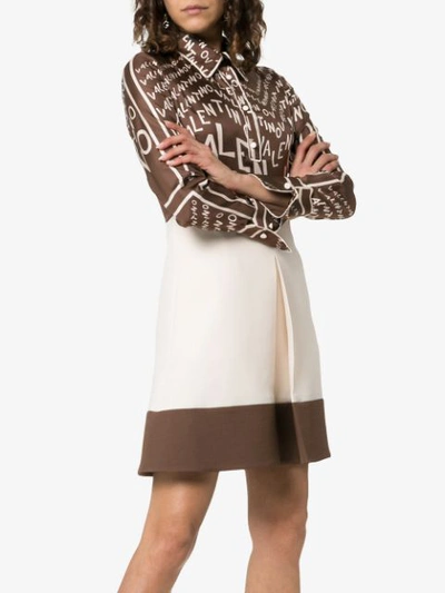 Shop Valentino Lettered Logo Chevron Silk Dress In Brown