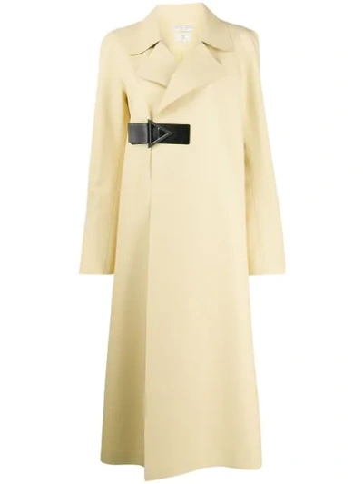 Shop Bottega Veneta Leather Belt Detail Coat In Yellow