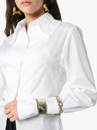 Shop Wright Le Chapelain Plastron Side Slit Cotton Shirt In White