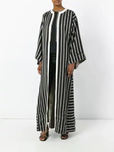 Shop Etro Collarless Long Striped Duster Coat