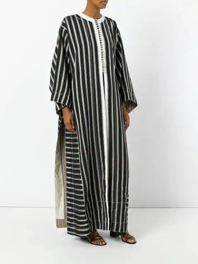 Shop Etro Collarless Long Striped Duster Coat