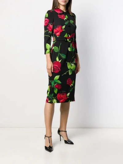 Shop Dolce & Gabbana Kleid Mit Rosen-print In Black