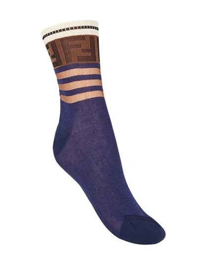 FENDI FF罗纹棉质针织袜 - 蓝色