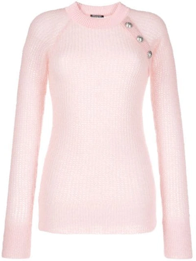 Shop Balmain Pullover In Lochstrick In Pink
