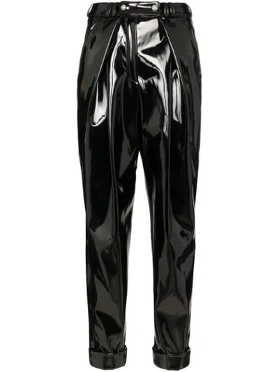 Shop Balmain High-rise Vinyl Trousers In Opa Noir