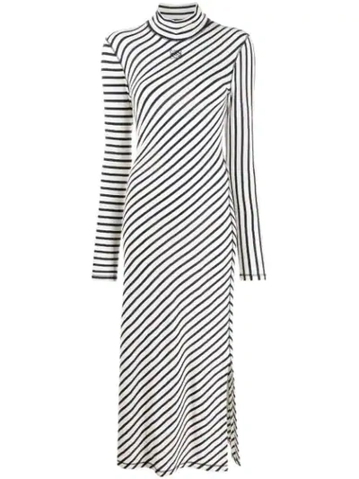 Shop Loewe Striped Logo-embroidered Midi Dress In White