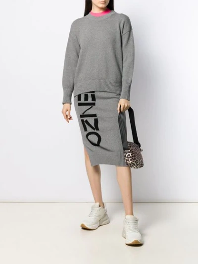 Shop Kenzo Intarsia Logo Skirt In Grey