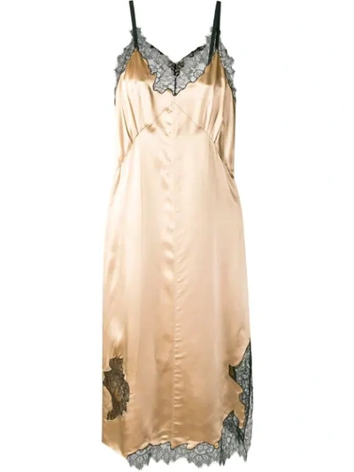 Shop Helmut Lang Layered Lace Slip Dress - Neutrals