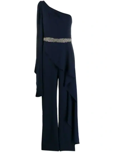 Shop Alice And Olivia Venita One-shoulder Jumpsuit In Blue