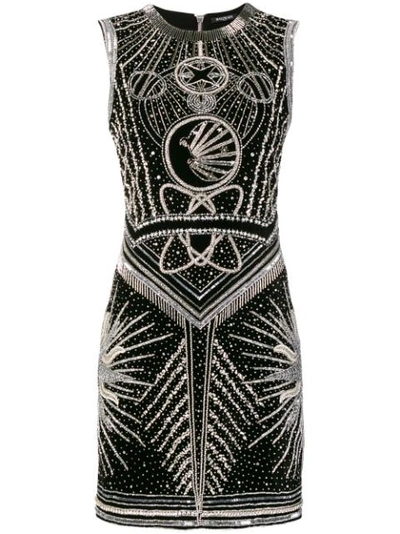 Shop Balmain Sleeve-less Embellished Mini Dress - Black