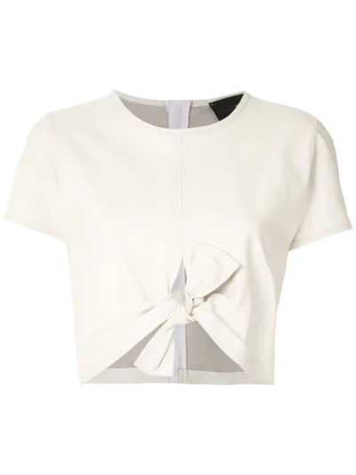 Shop Andrea Bogosian Tied Leather Cropped Top In White