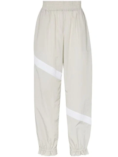 Shop Ganni Striped Flared Cuff Track Pants In Grey