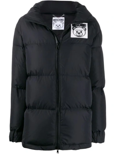 Shop Moschino Teddy Bear Puffer Jacket In Black