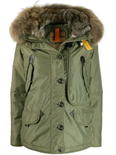 Shop Parajumpers Fur Trimmed Padded Coat In Green