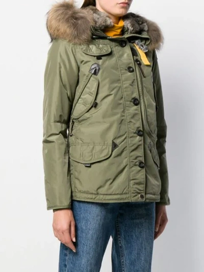 Shop Parajumpers Fur Trimmed Padded Coat In Green